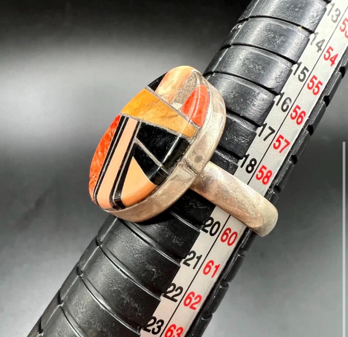 Vintage Ronald James Henry Sterling Silver Inlay Ring - Size 9