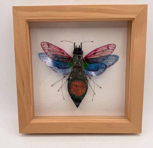 Circuit Board Insect Sculpture, Julie Alice Chappell Art - Wood Framed