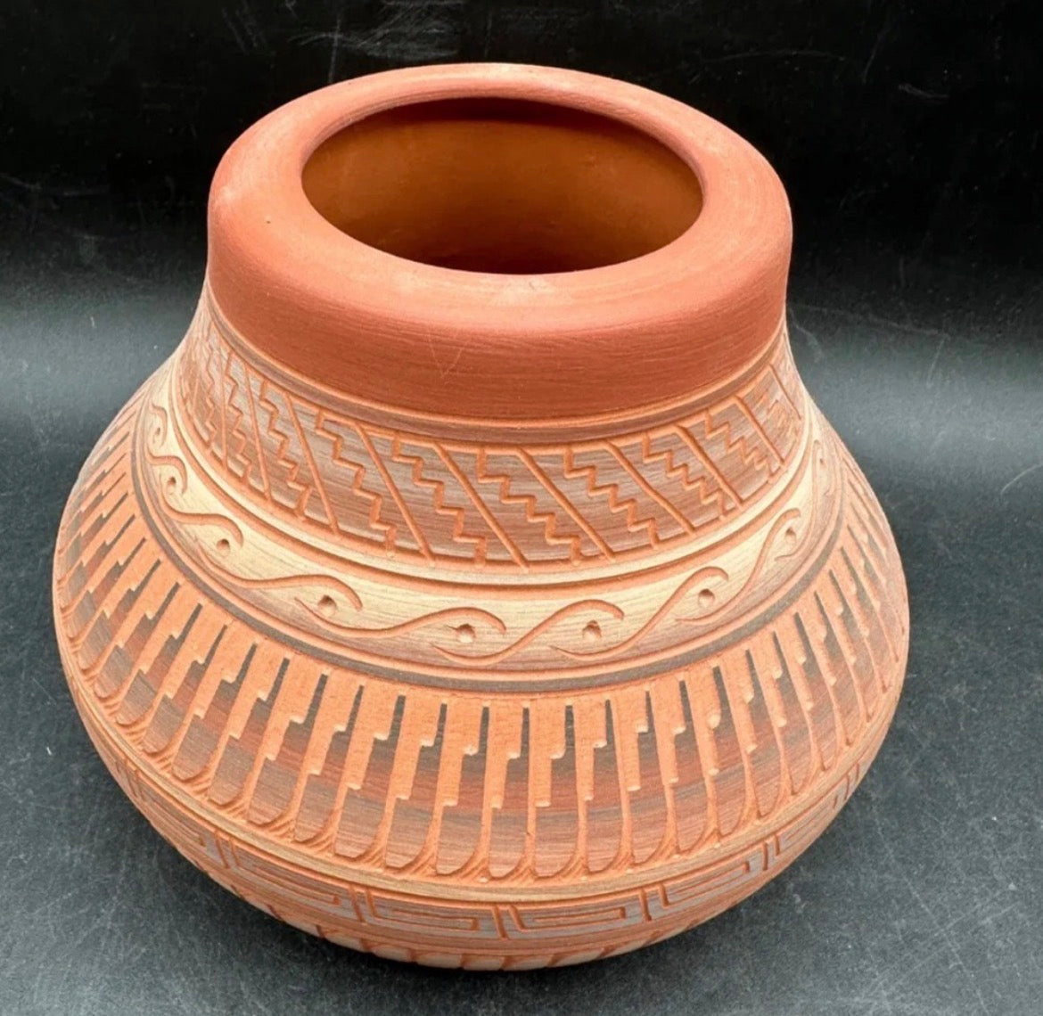 Sylvia Johnson Native Art Navajo Hand Etched-Painted Clay Pot