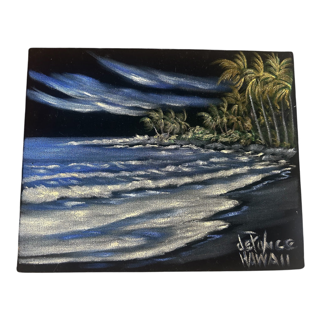 Original John L. De Ponce "Kalapana Kaimu Black Sands" Signed Velvet Painting with COA (10" x 8"