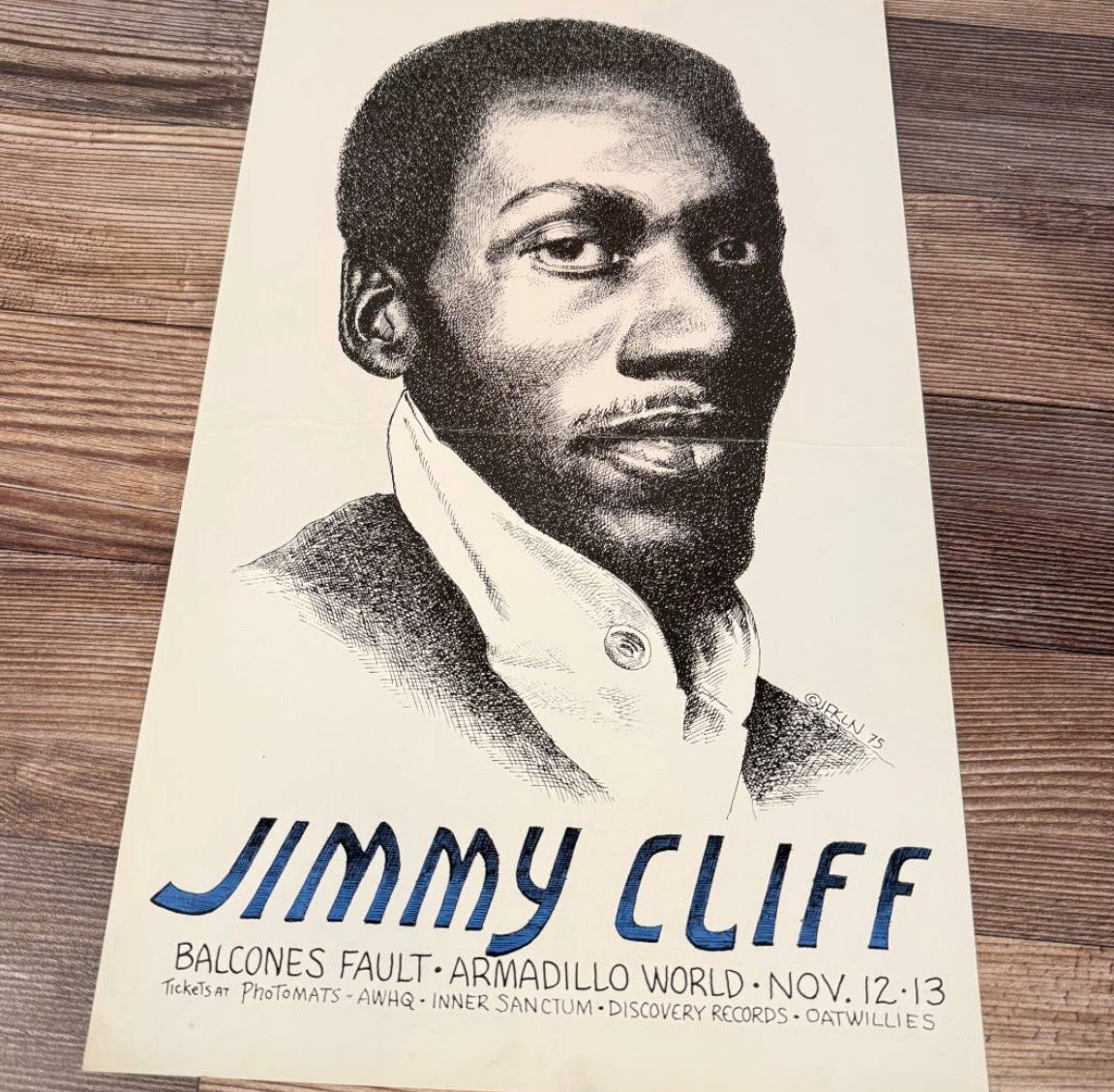 Original 1975 Jimmy Cliff Concert Poster – Armadillo World Headquarters (Art by Jim Franklin)