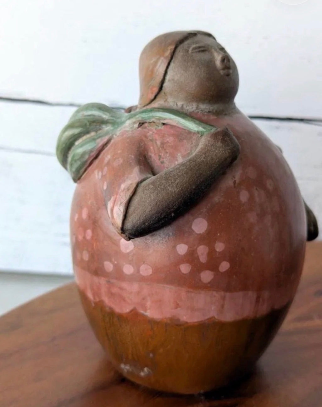 Vintage Chulucanas Peru Figurine - Signed Sebastian Paz - Woman with Bag - 6"
