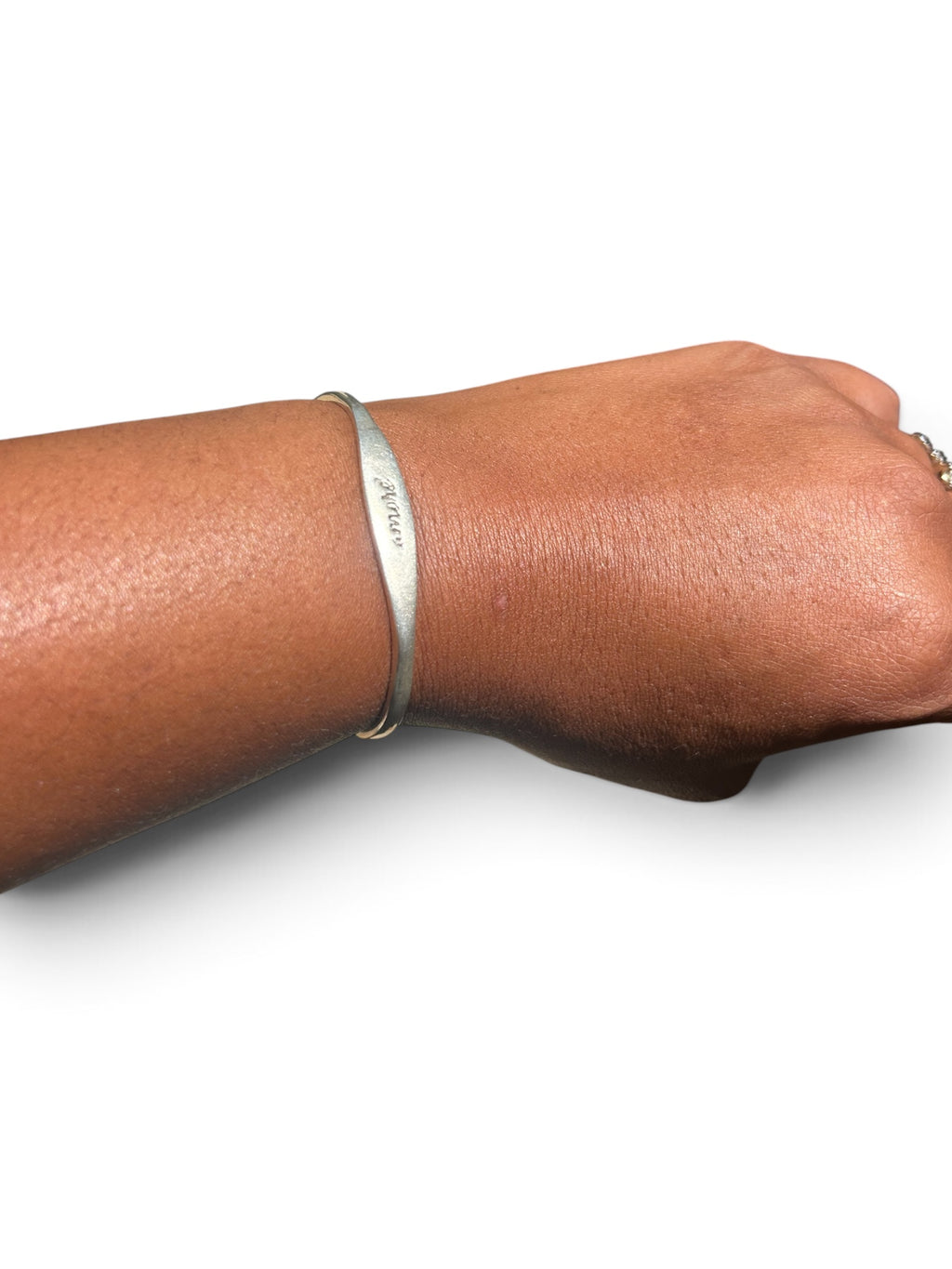 Vintage Far Fetched "Amore" Hand-Stamped Sterling Silver Two-Tone Cuff Bracelet