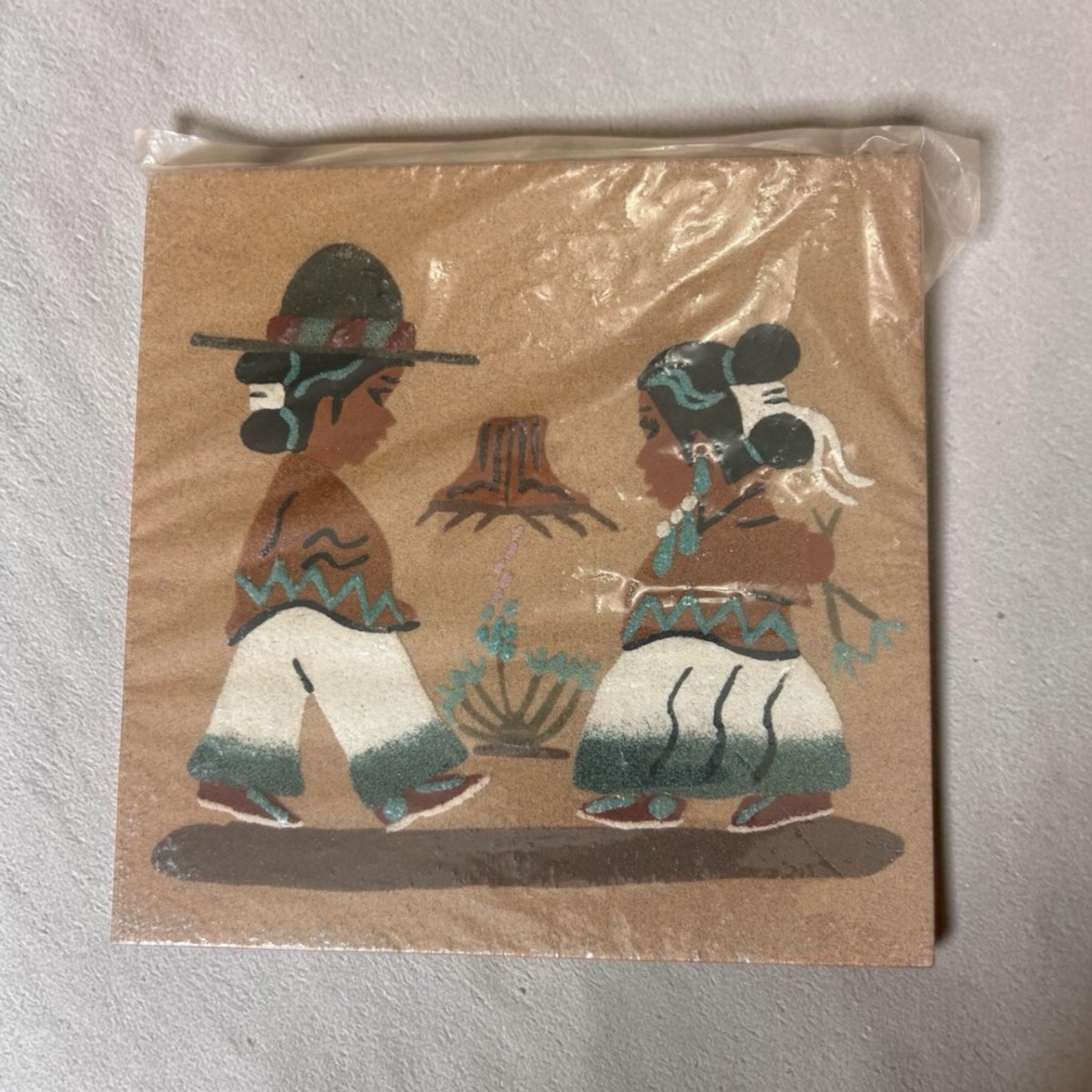 Navajo Boy & Girl — Mary Lou Peshlakai, Deadstock Sand Painting