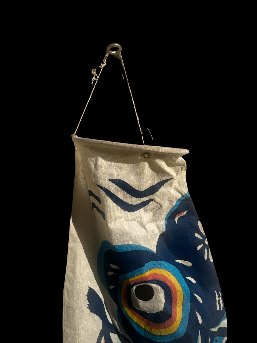 Rare Mid-Century Artisanal Japanese Koinobori Cotton Carp Windsock
