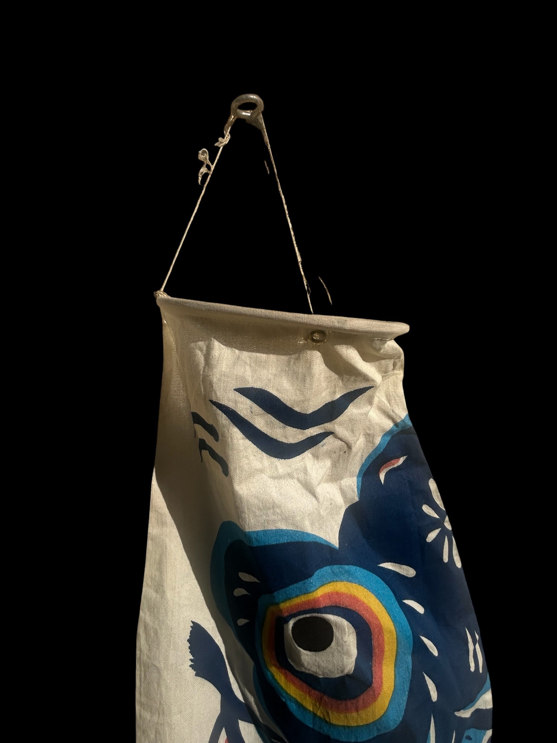 Rare Mid-Century Artisanal Japanese Koinobori Cotton Carp Windsock