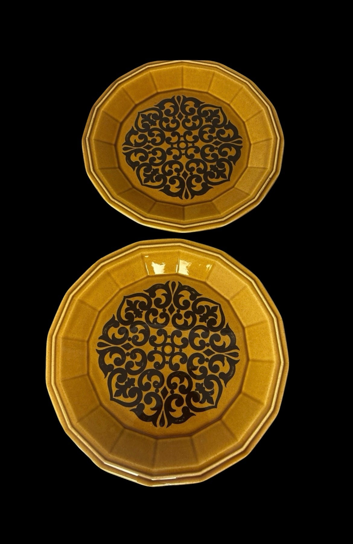 VTG MCM Homer Laughlin Milano Gold 12” Chop Plate Serving Platters - Pair of 2