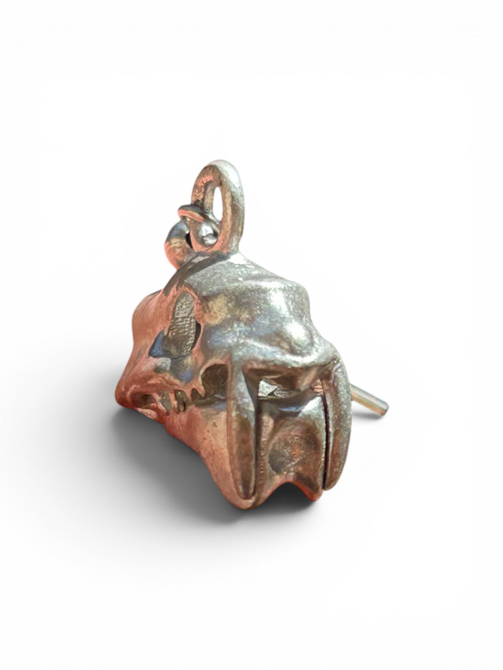 Sabertooth Tiger Skull Dangle Earrings — White Bronze & Sterling Silver | Paleontological Art Jewelry