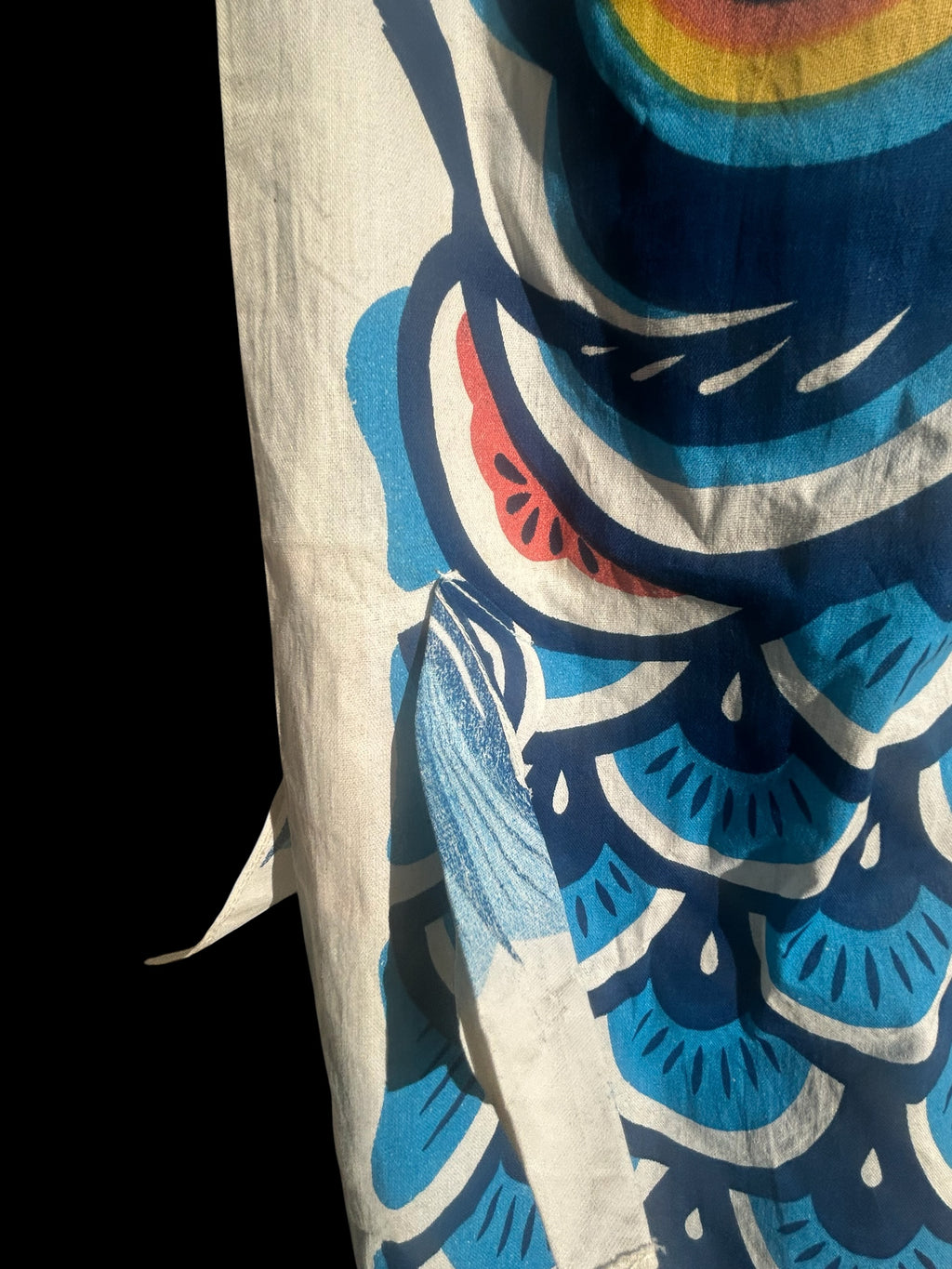 Rare Mid-Century Artisanal Japanese Koinobori Cotton Carp Windsock