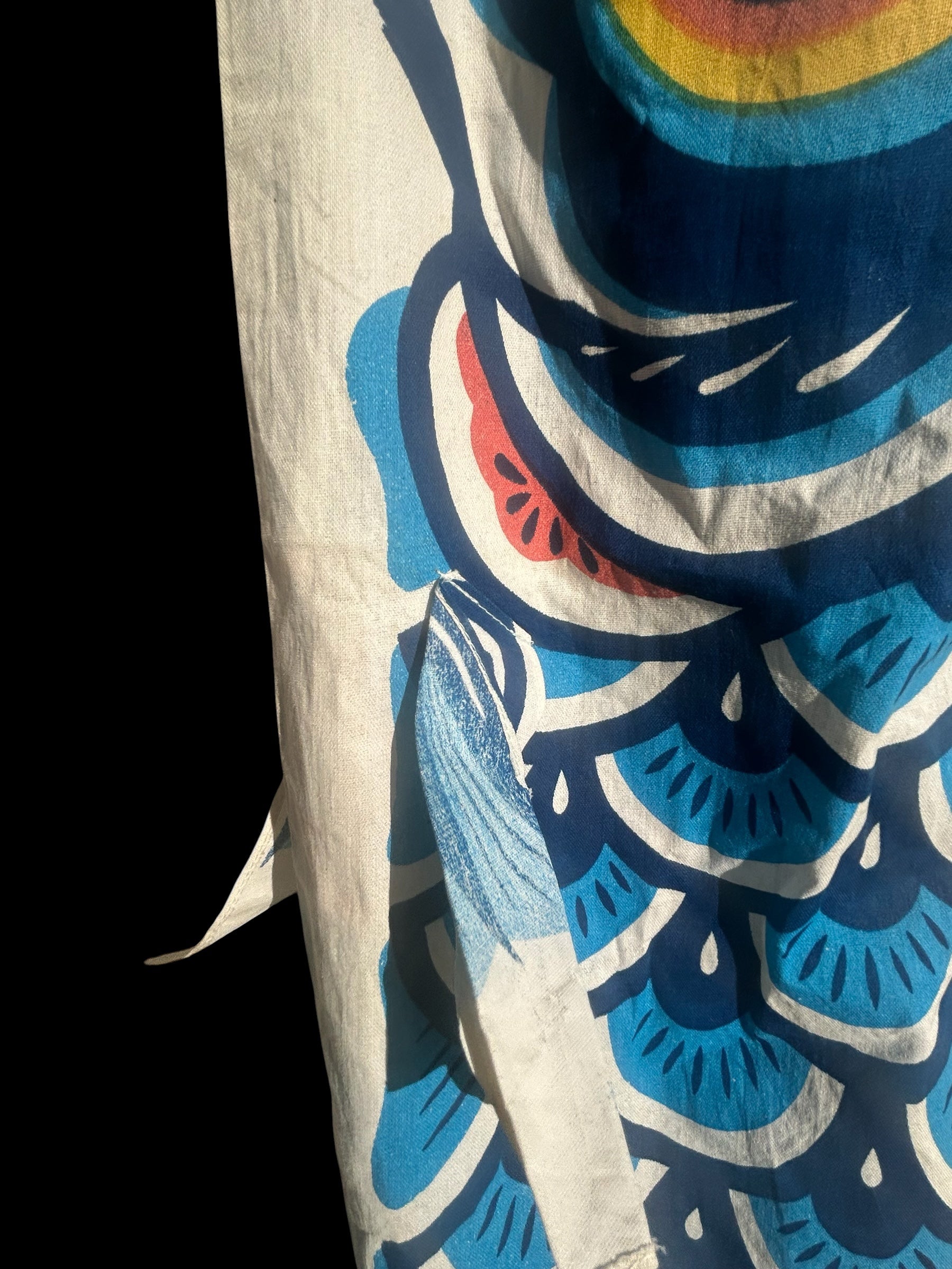 Rare Mid-Century Artisanal Japanese Koinobori Cotton Carp Windsock