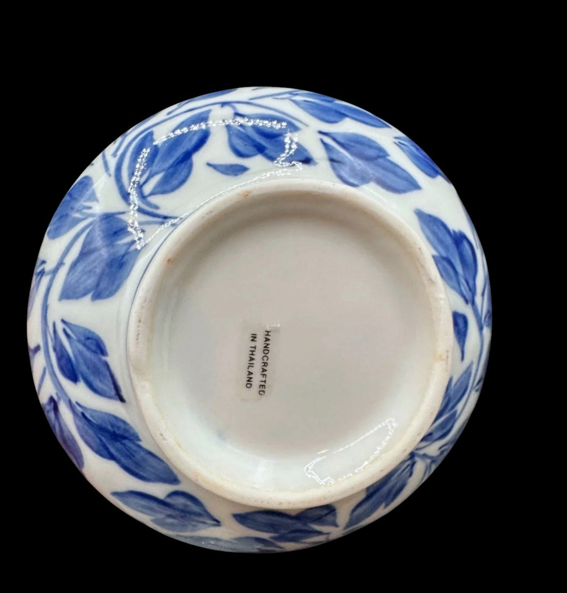 Hand-Painted Thai Blue & White Lotus Bowl & Vase Set
