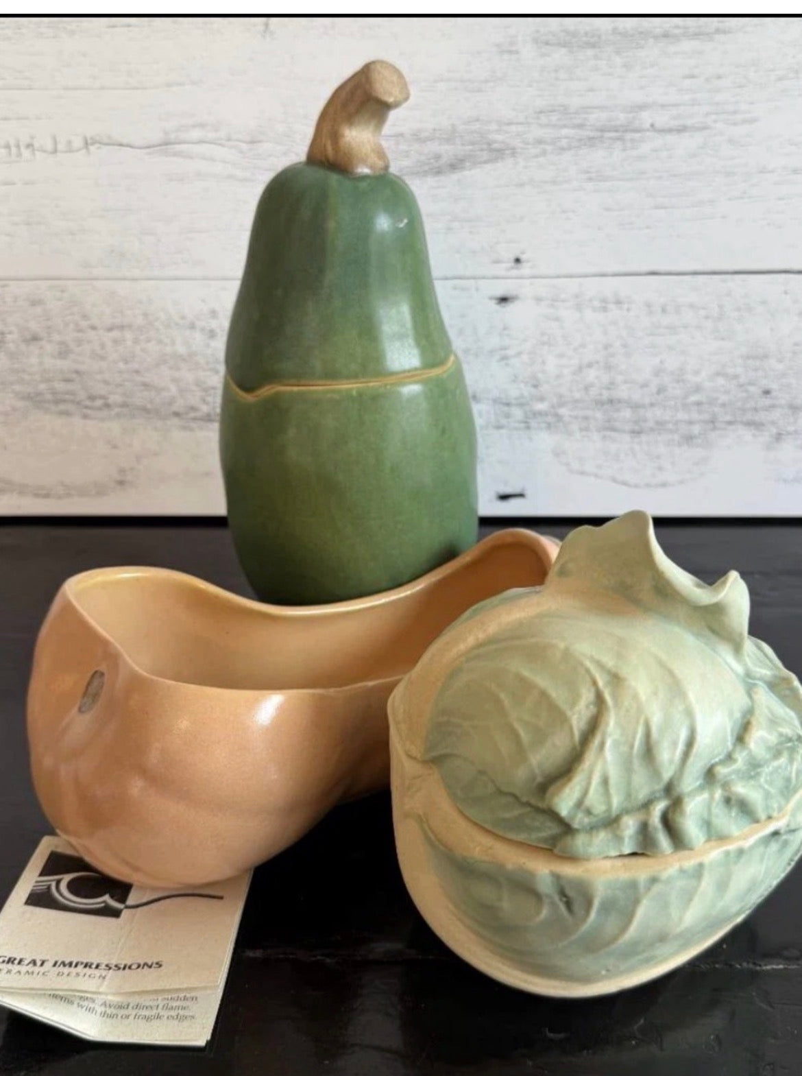 Patricia Garrett Great Impressions 3pc Lot Squash Cabbage Vase