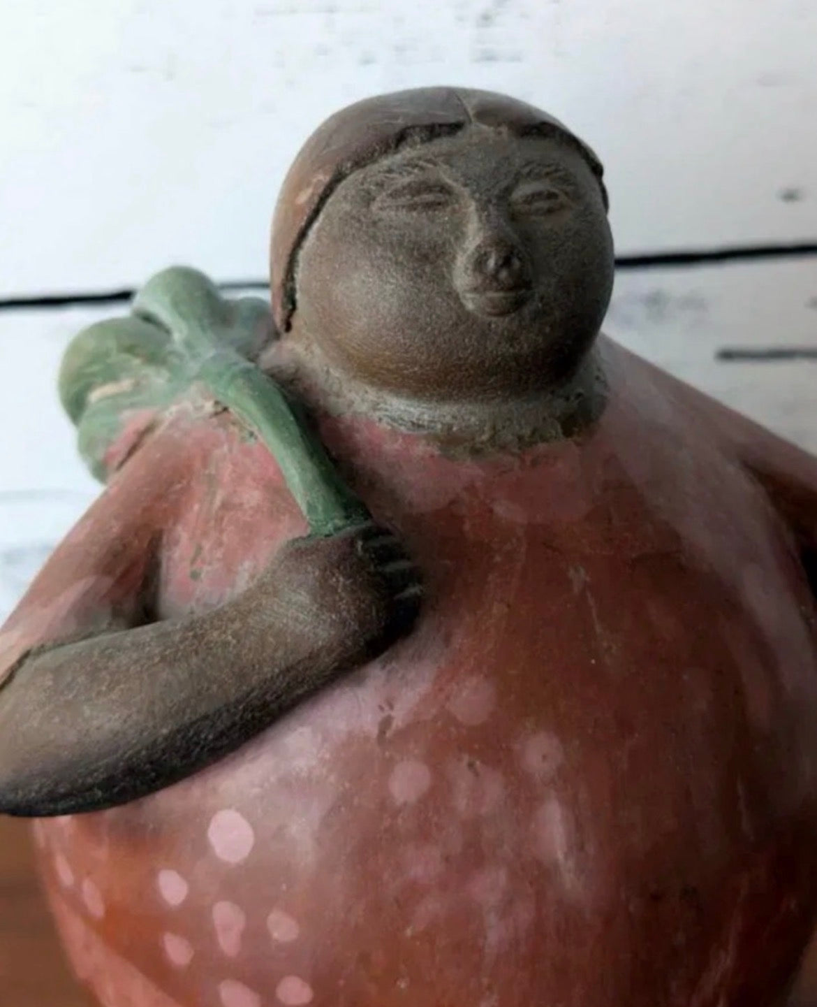 Vintage Chulucanas Peru Figurine - Signed Sebastian Paz - Woman with Bag - 6"