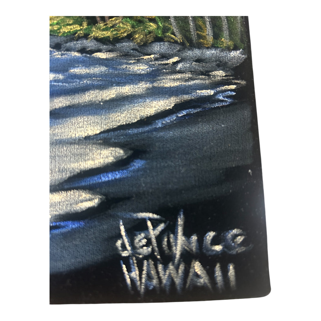 Original John L. De Ponce "Kalapana Kaimu Black Sands" Signed Velvet Painting with COA (10" x 8"