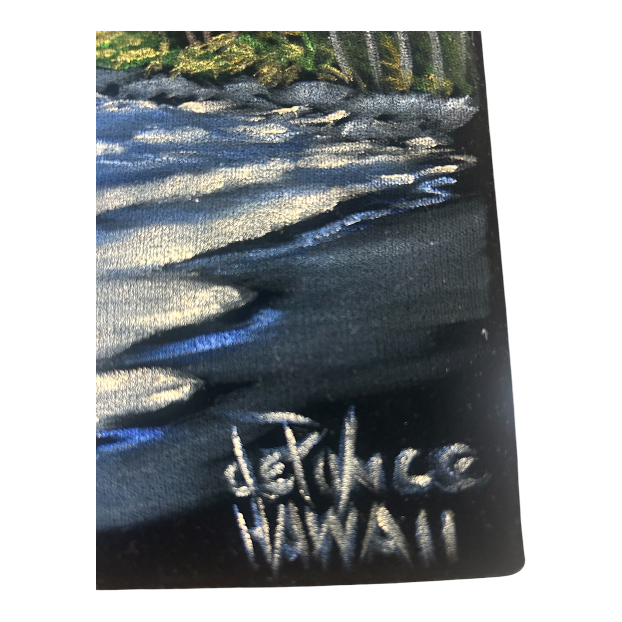 Original John L. De Ponce "Kalapana Kaimu Black Sands" Signed Velvet Painting with COA (10" x 8"