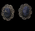 Vintage Taxco Mexico 925 Sterling Silver Blue Sodalite Clip On Earrings
