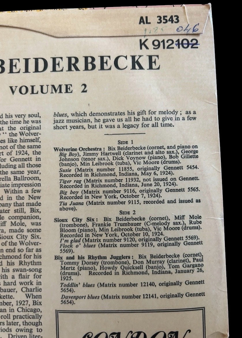 Bix Beiderbecke 10" Vinyl LP Bundle Vol 2 & The Wolverines London Estate Find