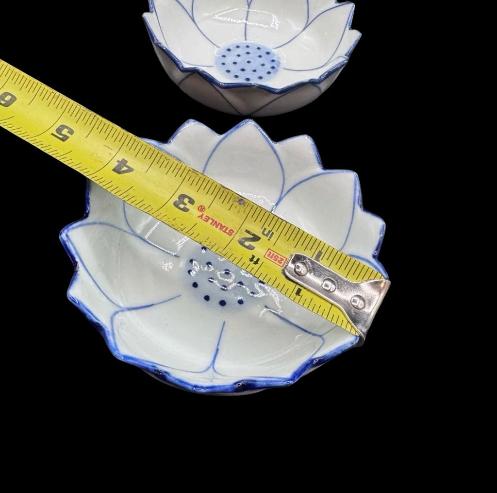 Hand-Painted Thai Blue & White Lotus Bowl & Vase Set