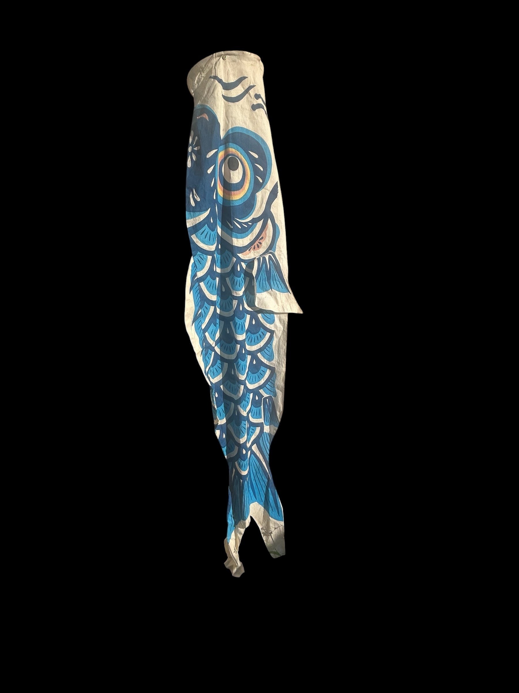 Rare Mid-Century Artisanal Japanese Koinobori Cotton Carp Windsock