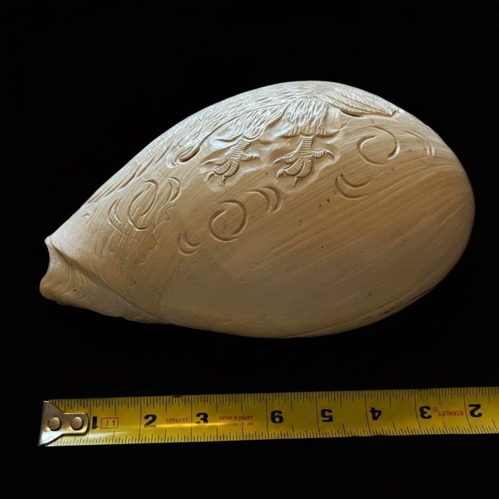 Large Carved Melo Melo Shell with Bird Motif