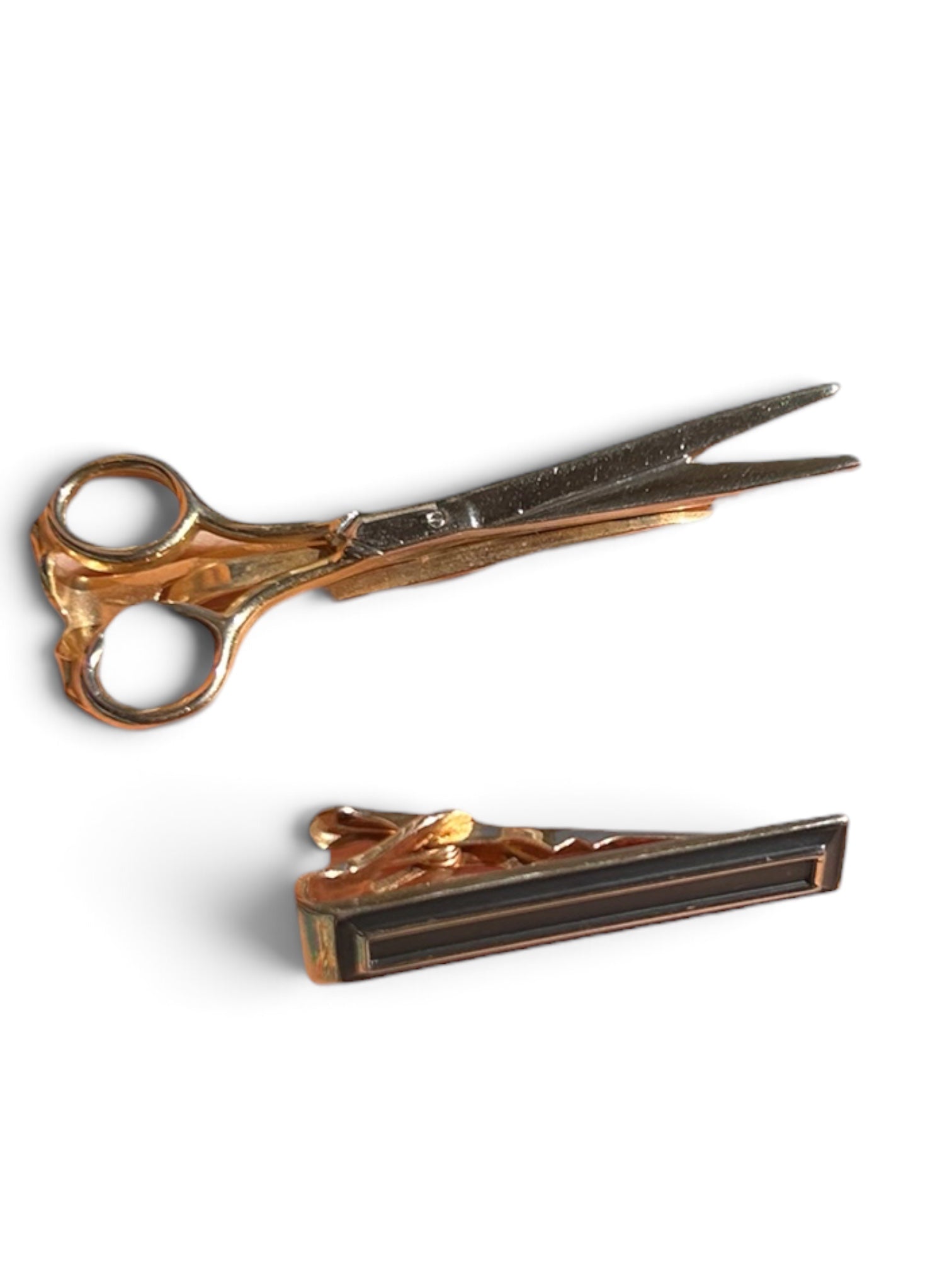 VTG Signed SWANK Tie Clip Lot - Gold Tone Scissors & Sleek Mid Century Bar Set