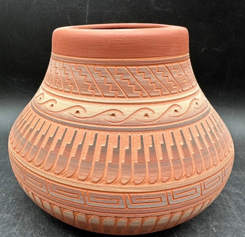 Sylvia Johnson Native Art Navajo Hand Etched-Painted Clay Pot