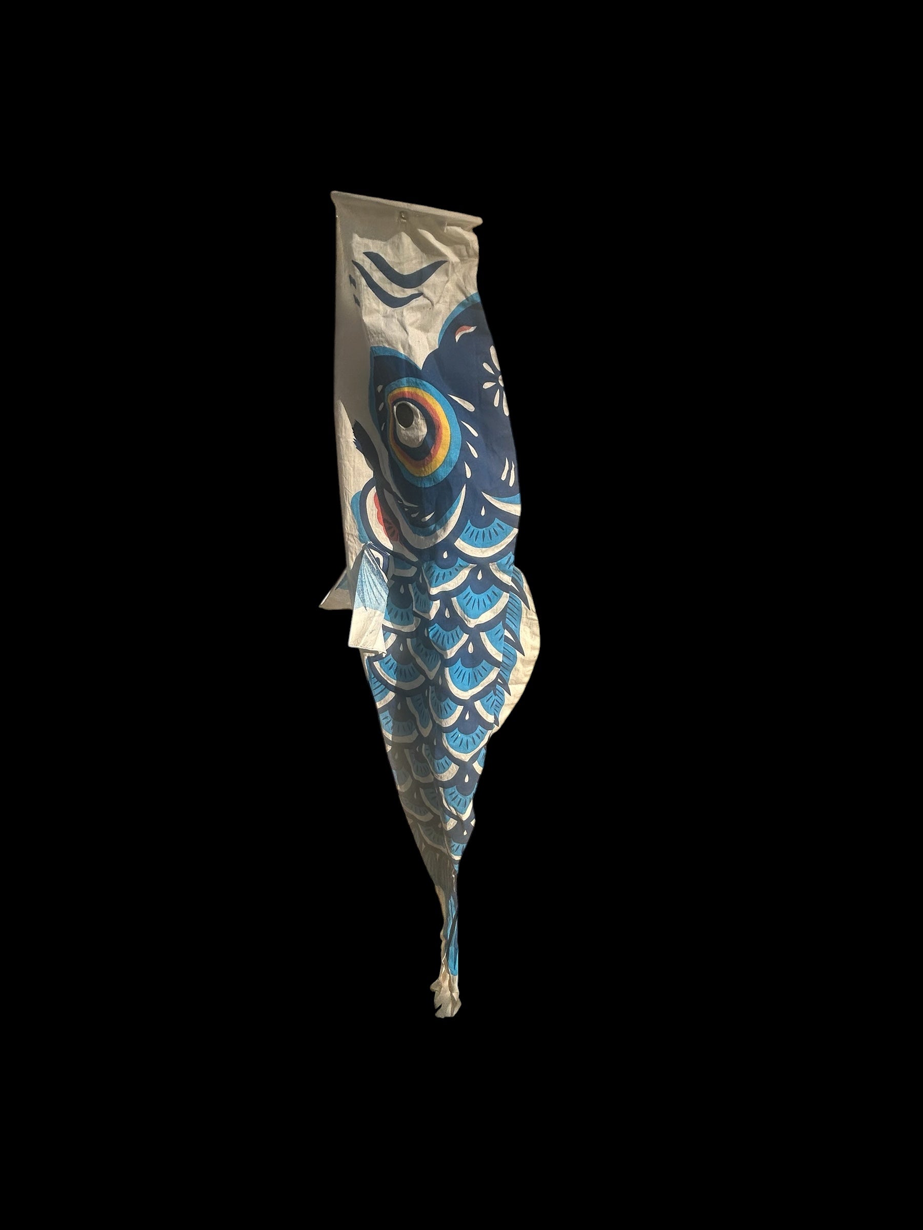 Rare Mid-Century Artisanal Japanese Koinobori Cotton Carp Windsock
