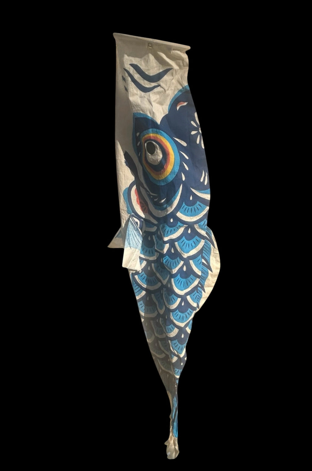 Rare Mid-Century Artisanal Japanese Koinobori Cotton Carp Windsock