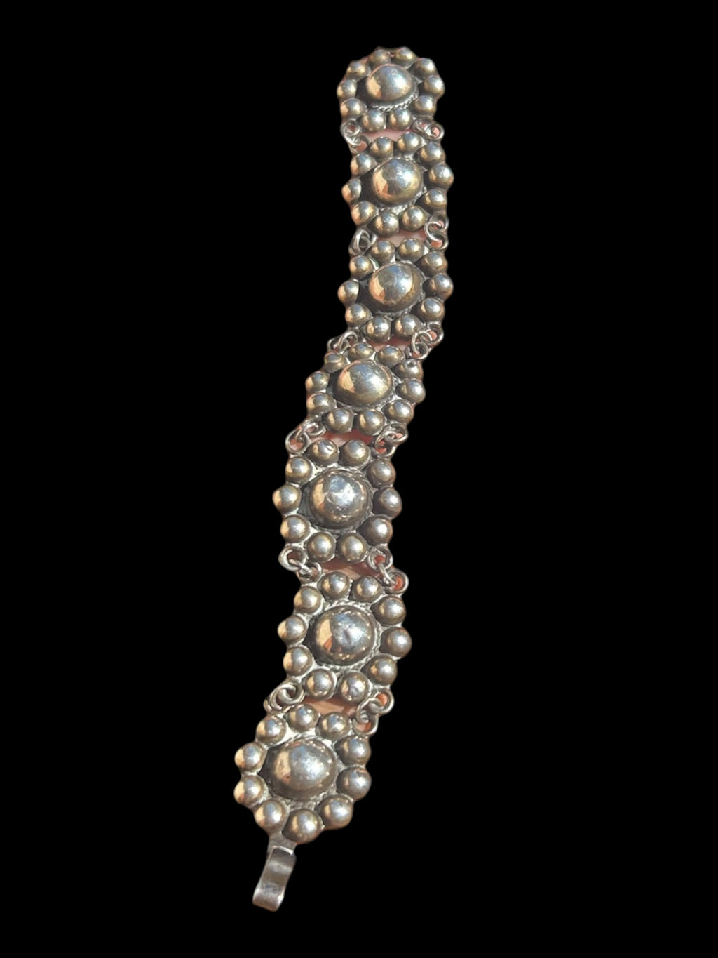 Archival 1930s Taxco .980 Fine Silver Beaded Dome Panel Bracelet