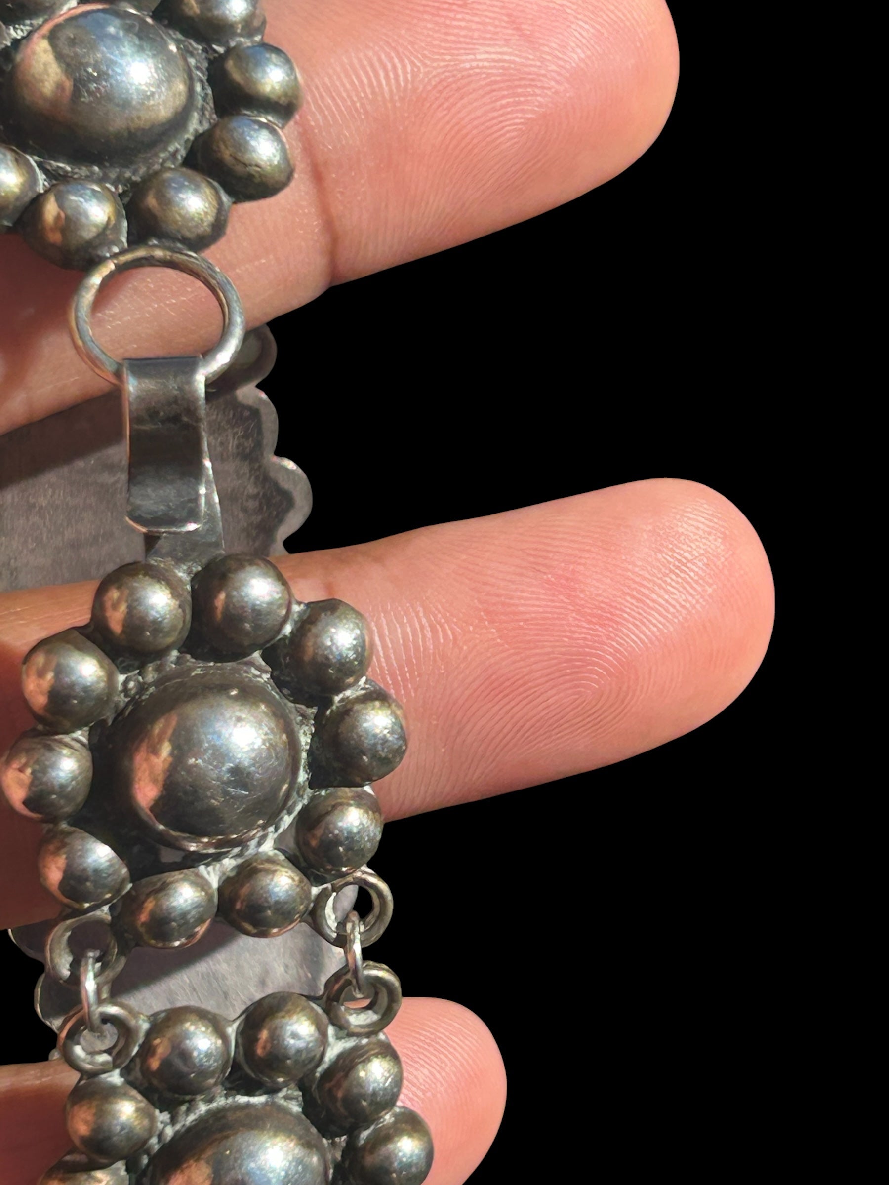 Archival 1930s Taxco .980 Fine Silver Beaded Dome Panel Bracelet