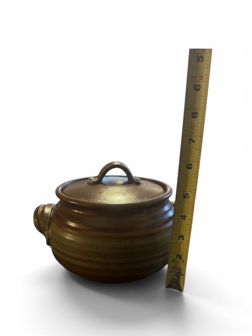 Handcrafted Artisan Stoneware Clay Lidded Casserole Soup Pot