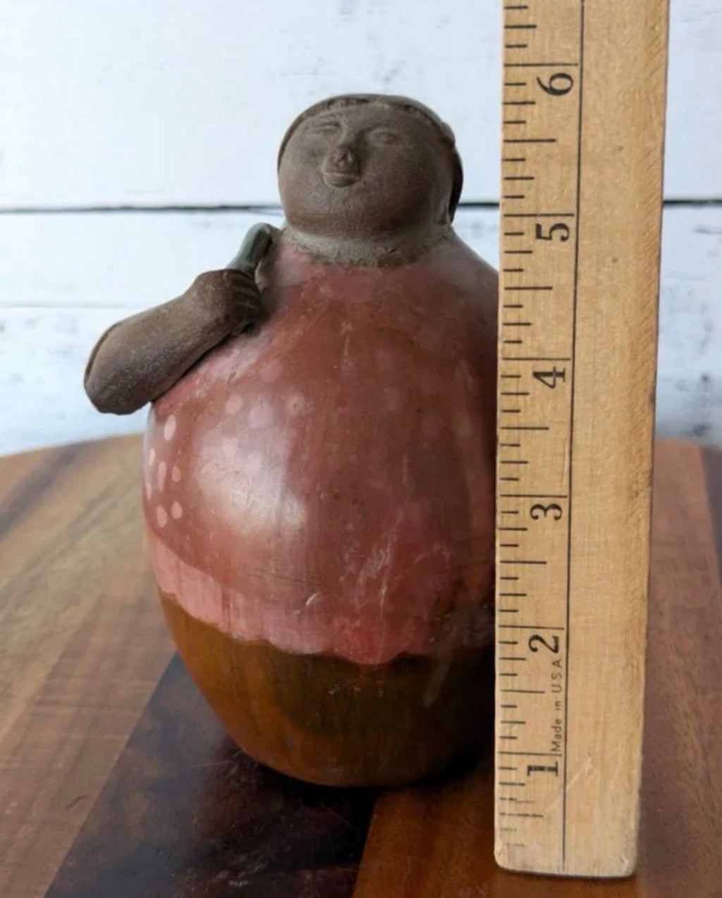 Vintage Chulucanas Peru Figurine - Signed Sebastian Paz - Woman with Bag - 6"