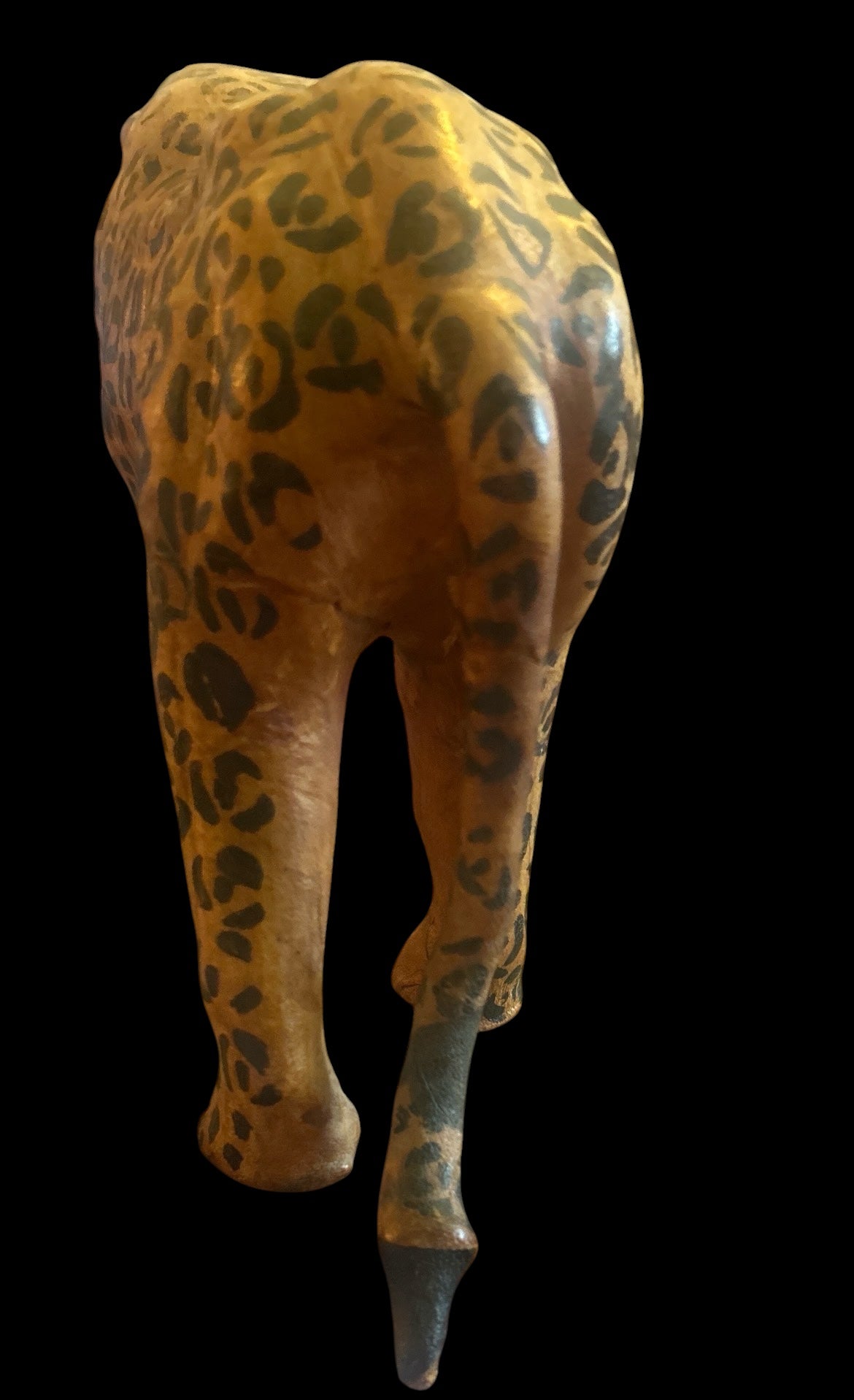 Vintage 1970s Leather-Wrapped Roaring Leopard Sculpture – 15"