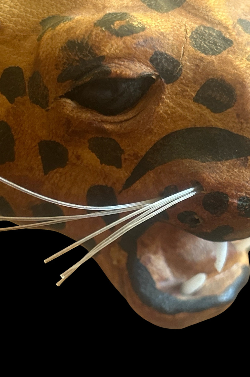 Vintage 1970s Leather-Wrapped Roaring Leopard Sculpture – 15"