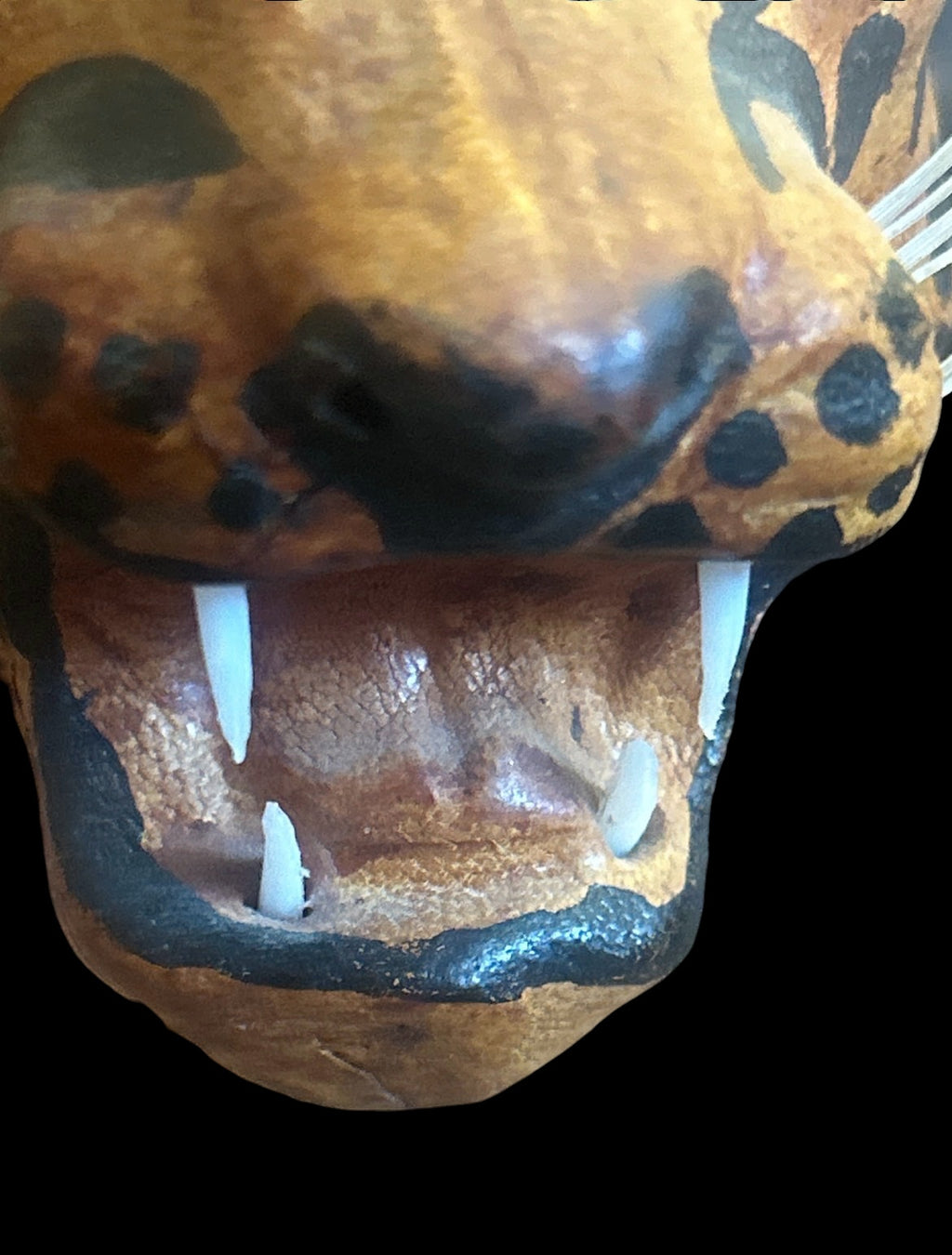 Vintage 1970s Leather-Wrapped Roaring Leopard Sculpture – 15"