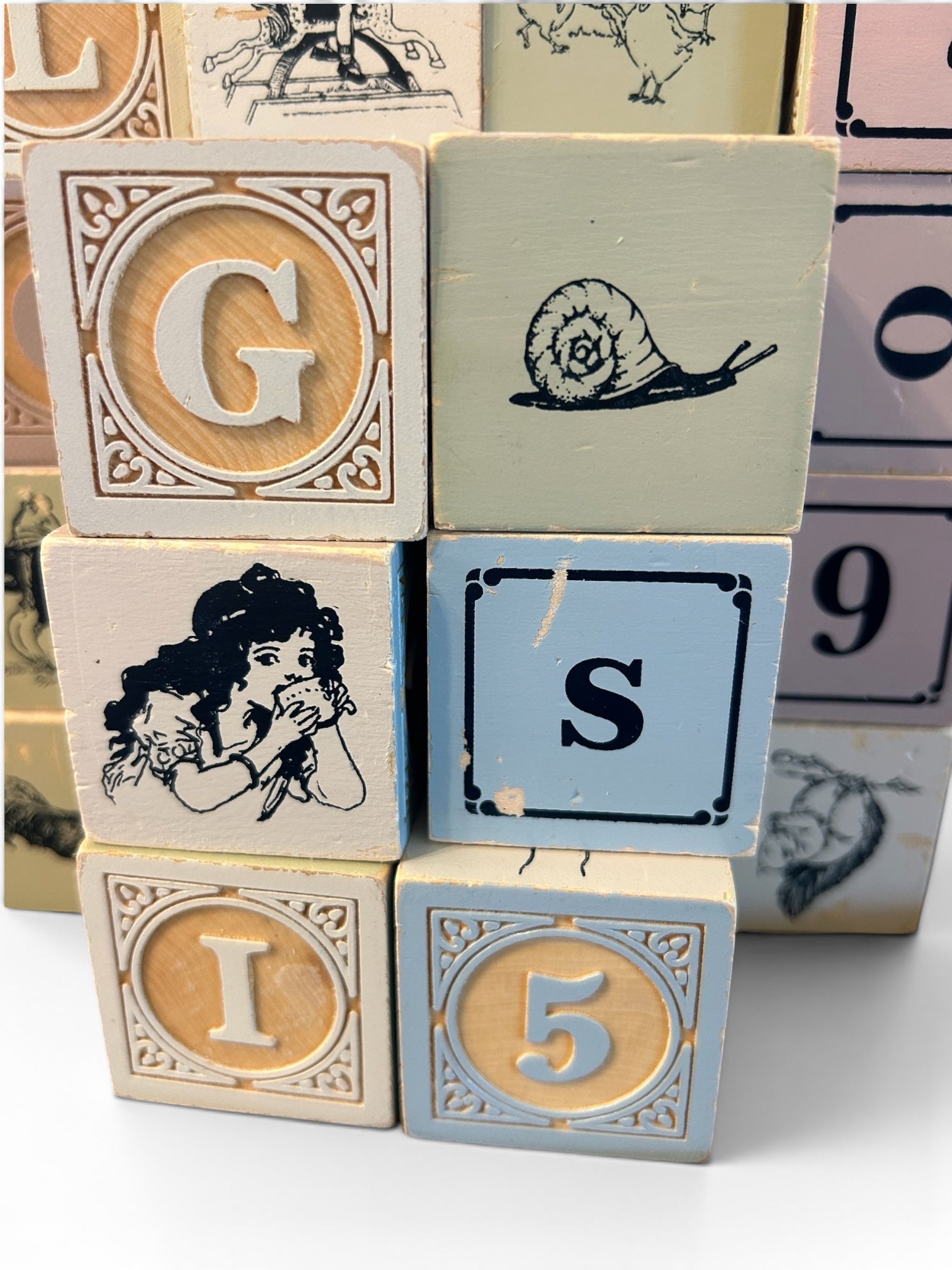 Vintage Embossed Wooden Alphabet & Number Blocks Set (36 Pieces)