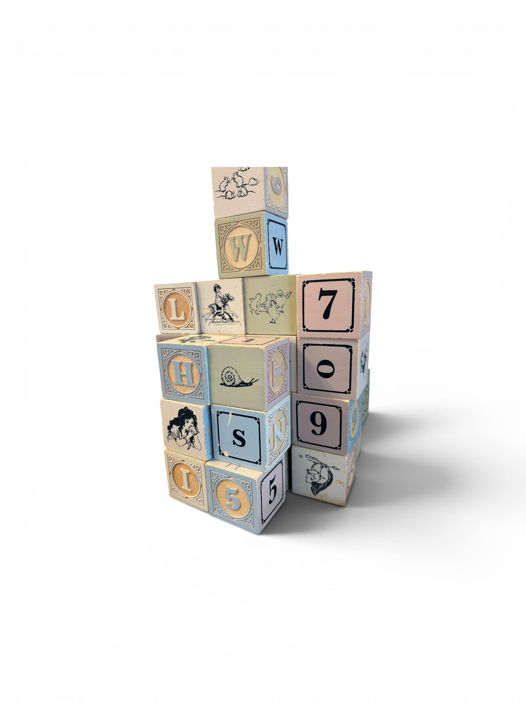 Vintage Embossed Wooden Alphabet & Number Blocks Set (36 Pieces)
