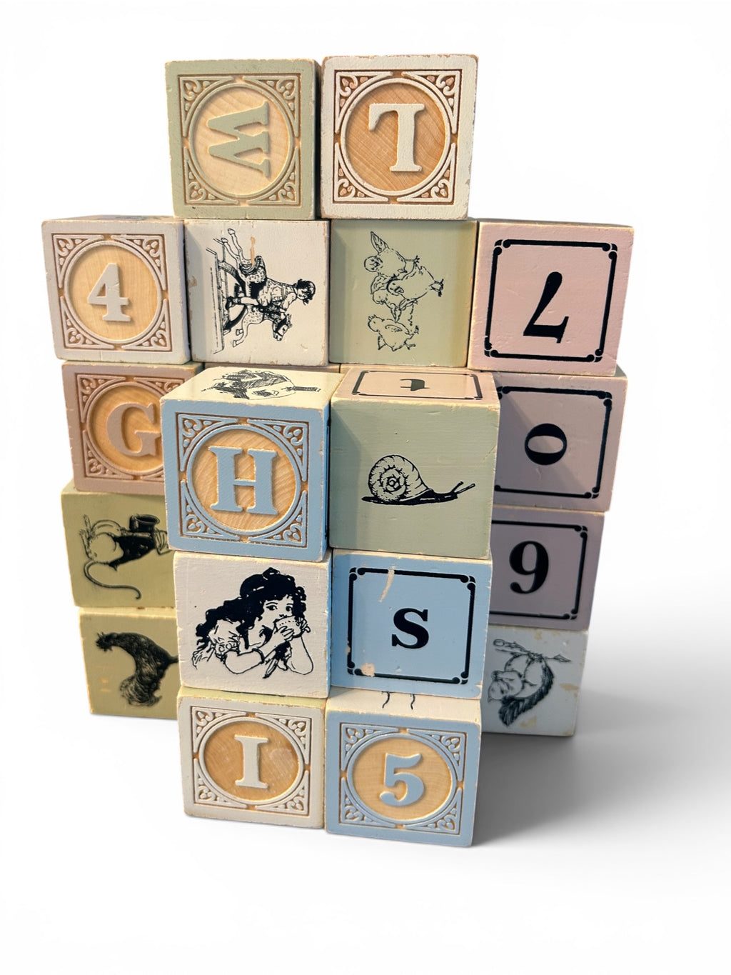 Vintage Embossed Wooden Alphabet & Number Blocks Set (36 Pieces)