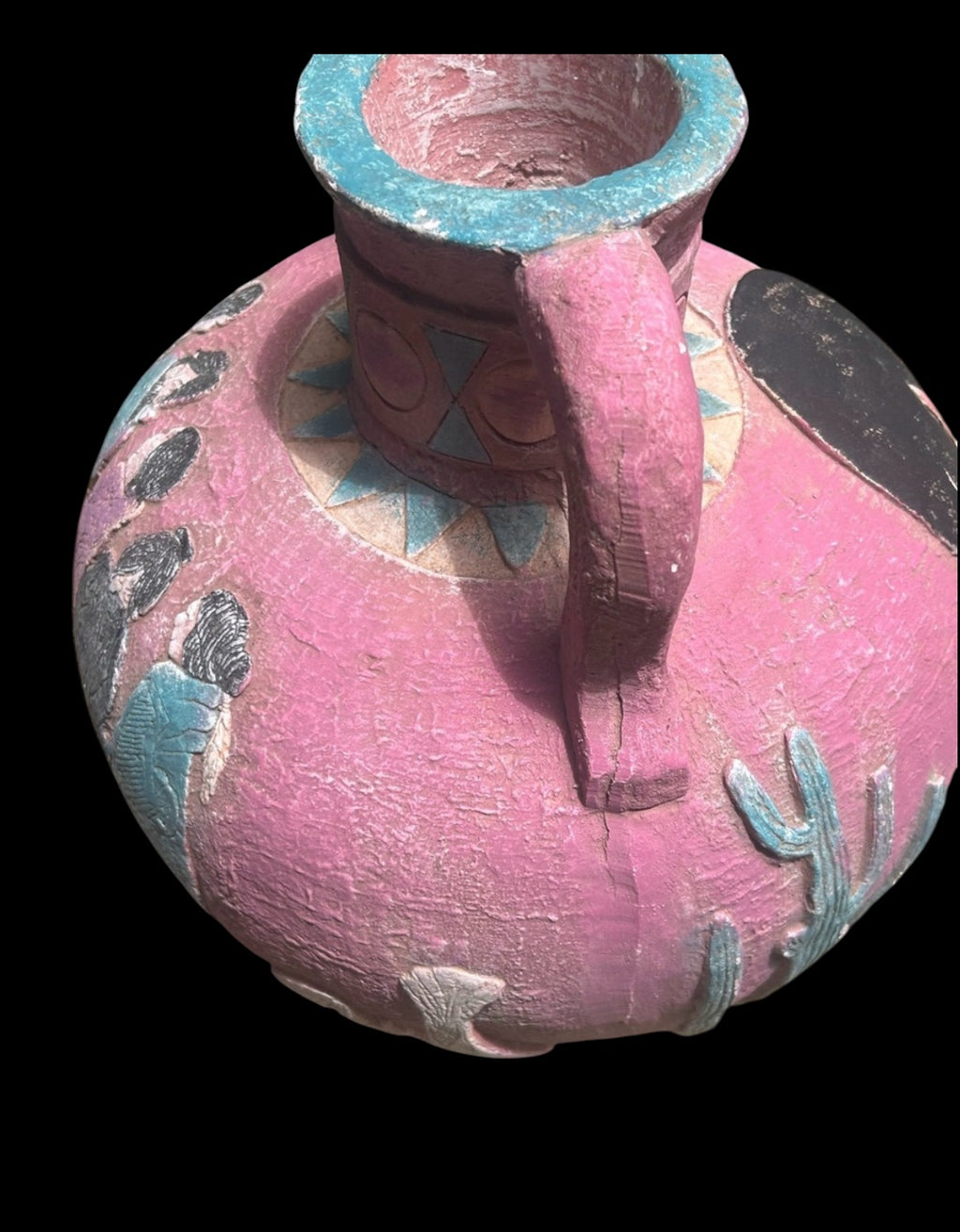 Mexican Folk Art Pot Amphora Vase Pottery Coyote Rare Handles Hand Painted 14” T