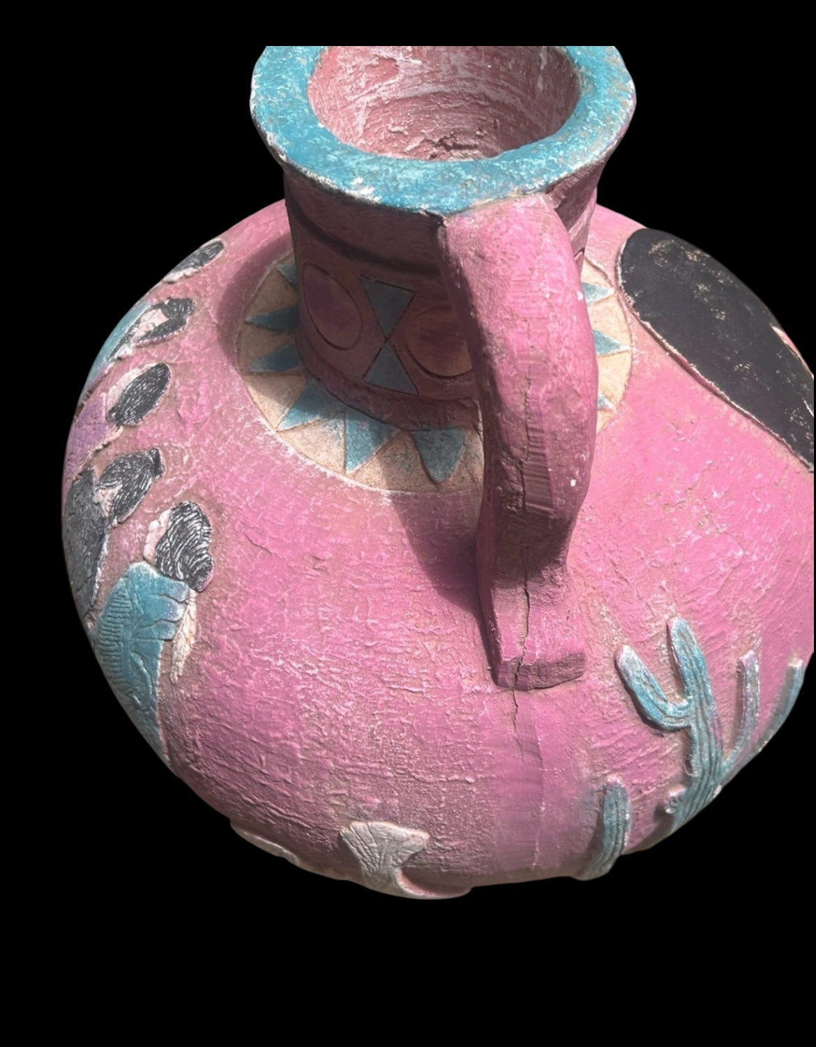 Mexican Folk Art Pot Amphora Vase Pottery Coyote Rare Handles Hand Painted 14” T