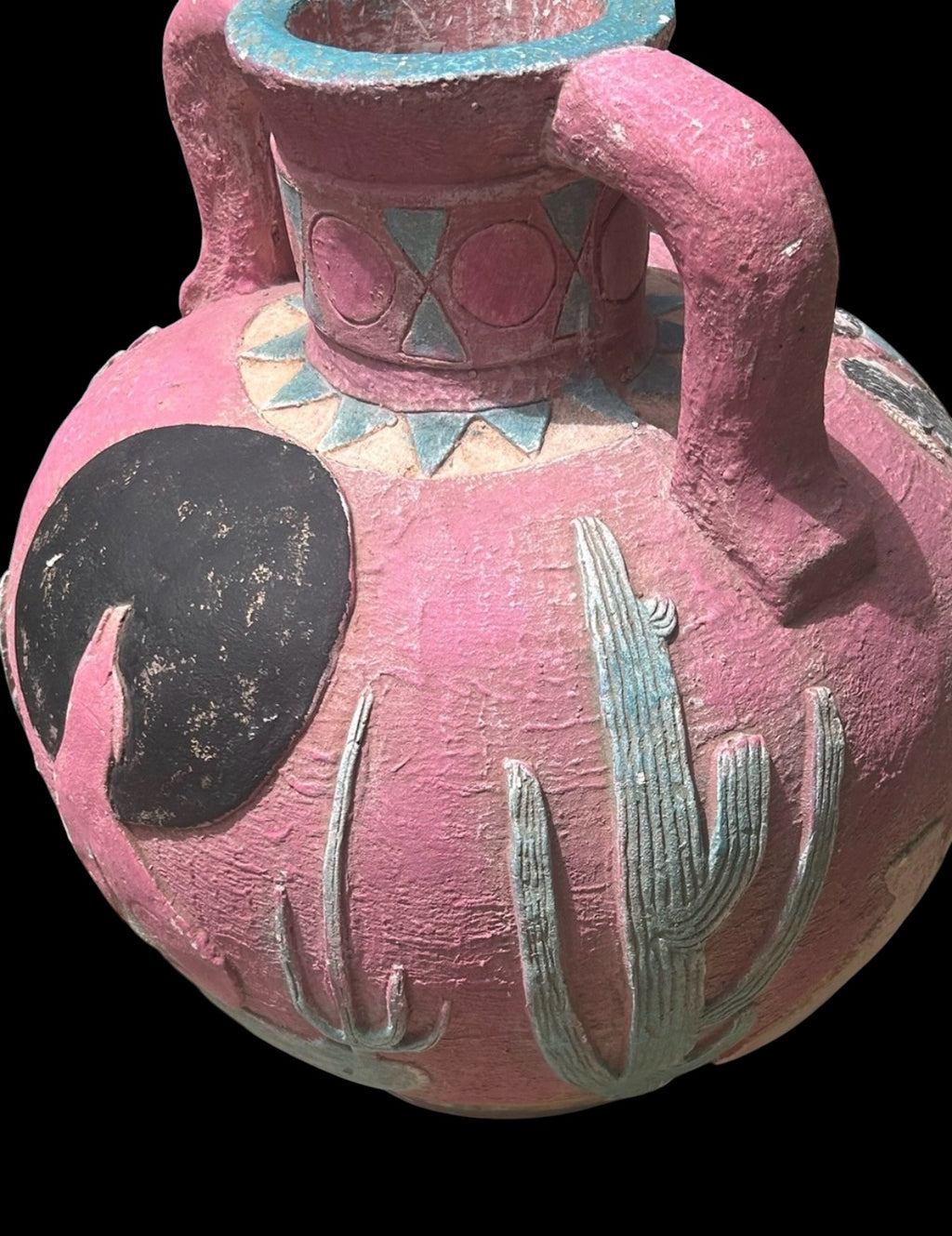 Mexican Folk Art Pot Amphora Vase Pottery Coyote Rare Handles Hand Painted 14” T