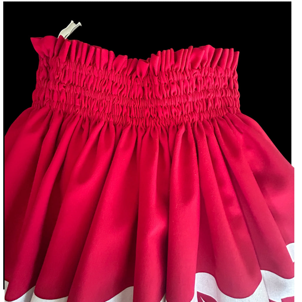 Vintage Lined Red Floral Pa’u Hula Skirt  | 28" Waist