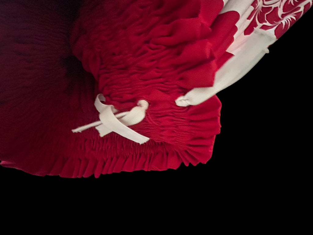 Vintage Lined Red Floral Pa’u Hula Skirt  | 28" Waist