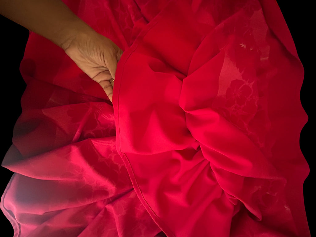 Vintage Lined Red Floral Pa’u Hula Skirt  | 28" Waist