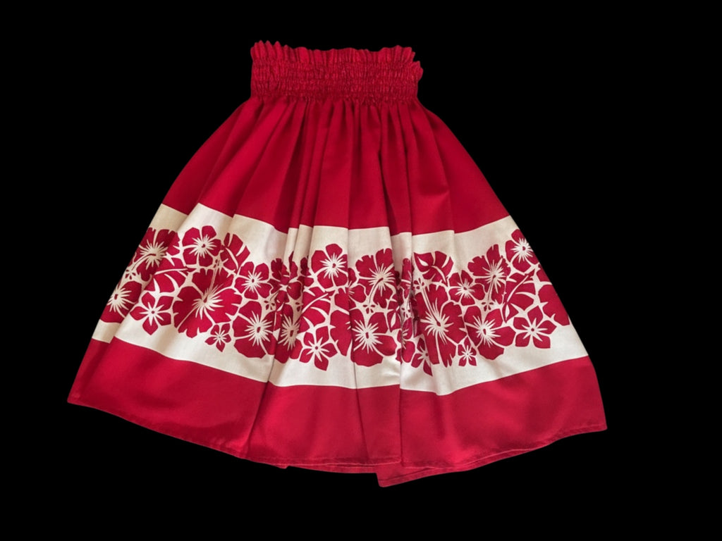 Vintage Lined Red Floral Pa’u Hula Skirt  | 28" Waist