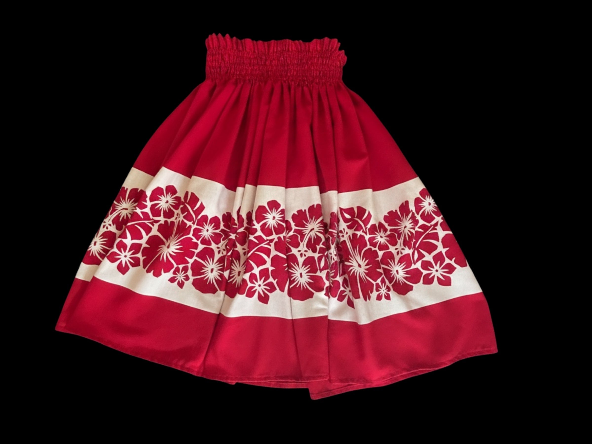 Vintage Lined Red Floral Pa’u Hula Skirt  | 28" Waist