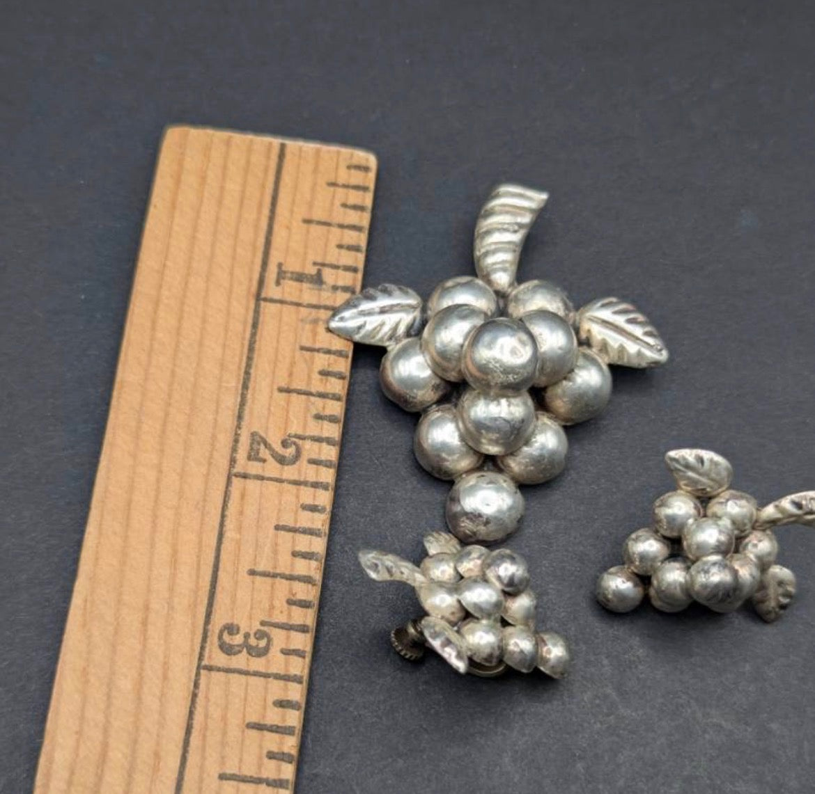 Rare Vintage Mexican Sterling Silver Grape Cluster Jewelry Set – Brooch & Earrings