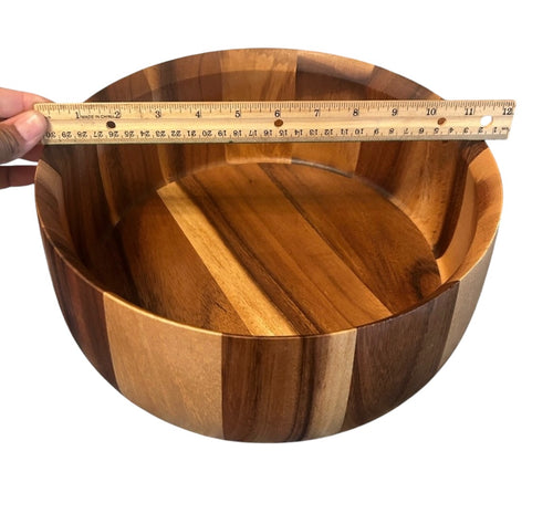 Handmade Starburst Acacia Wood Salad Bowl 12" Artisan Thailand Unused