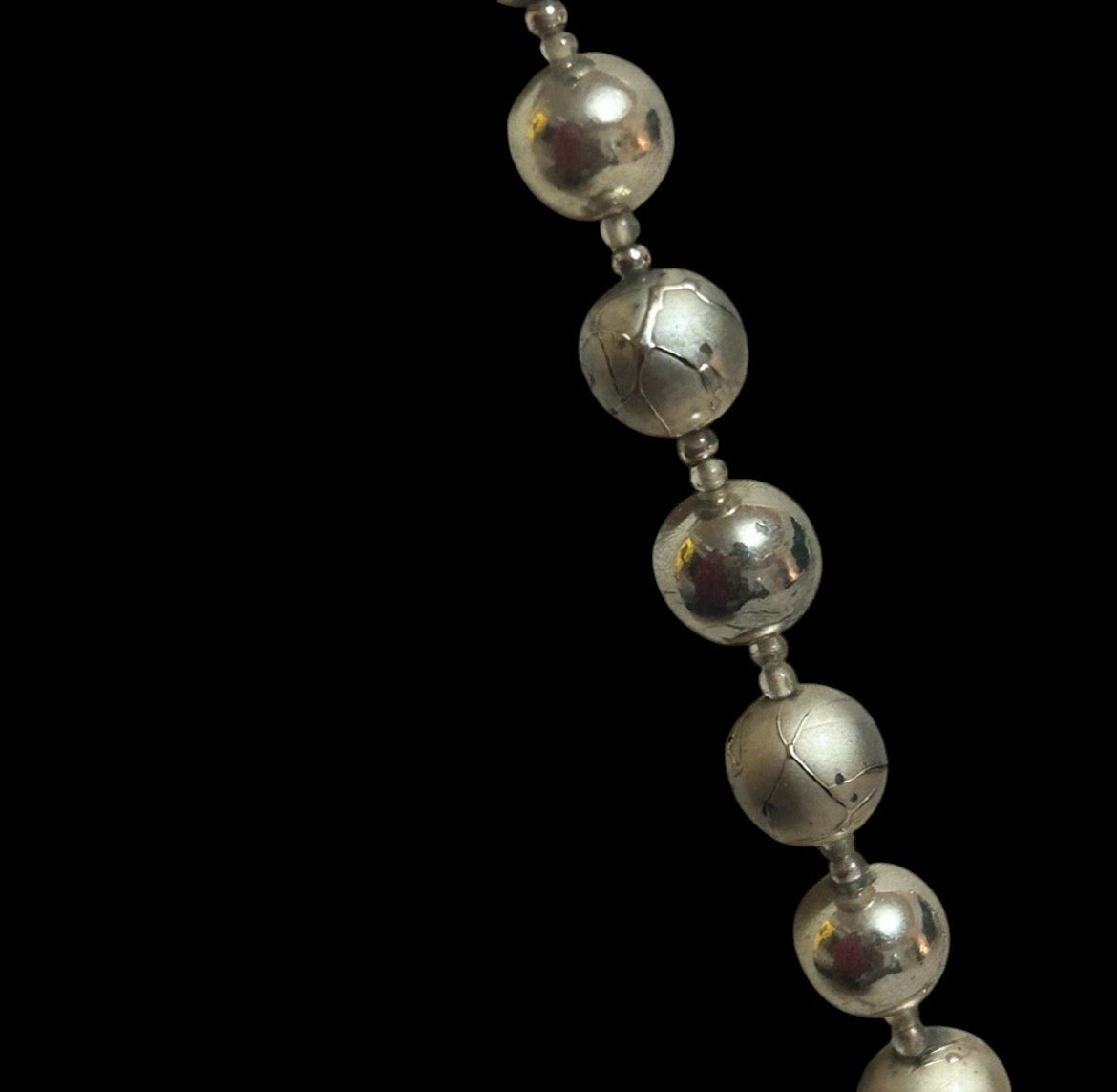 Vintage Mid-Century Japanese "Silver Splash" Lucite Bead Necklace — Atomic Era Costume Jewelry