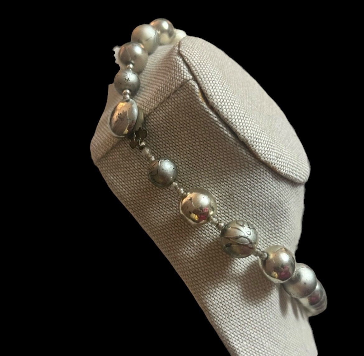 Vintage Mid-Century Japanese "Silver Splash" Lucite Bead Necklace — Atomic Era Costume Jewelry